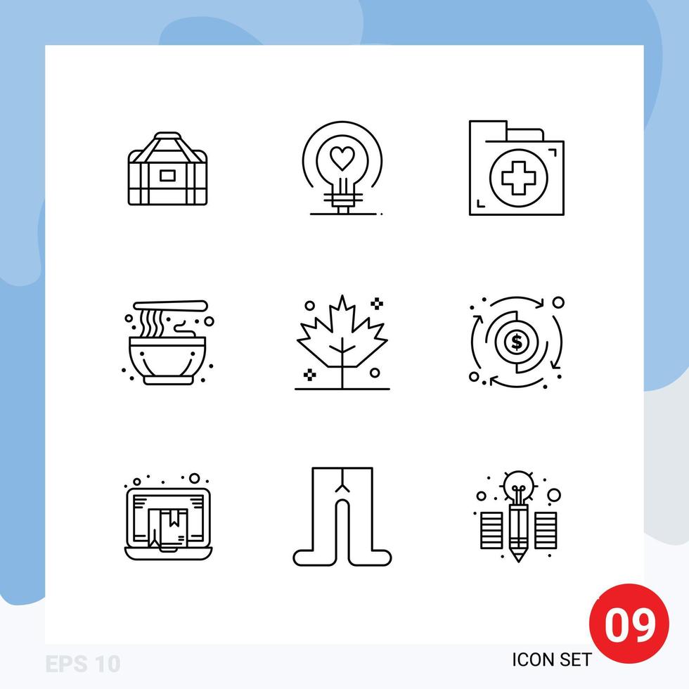 Outline Pack of 9 Universal Symbols of holiday noodle aid culture folder Editable Vector Design Elements