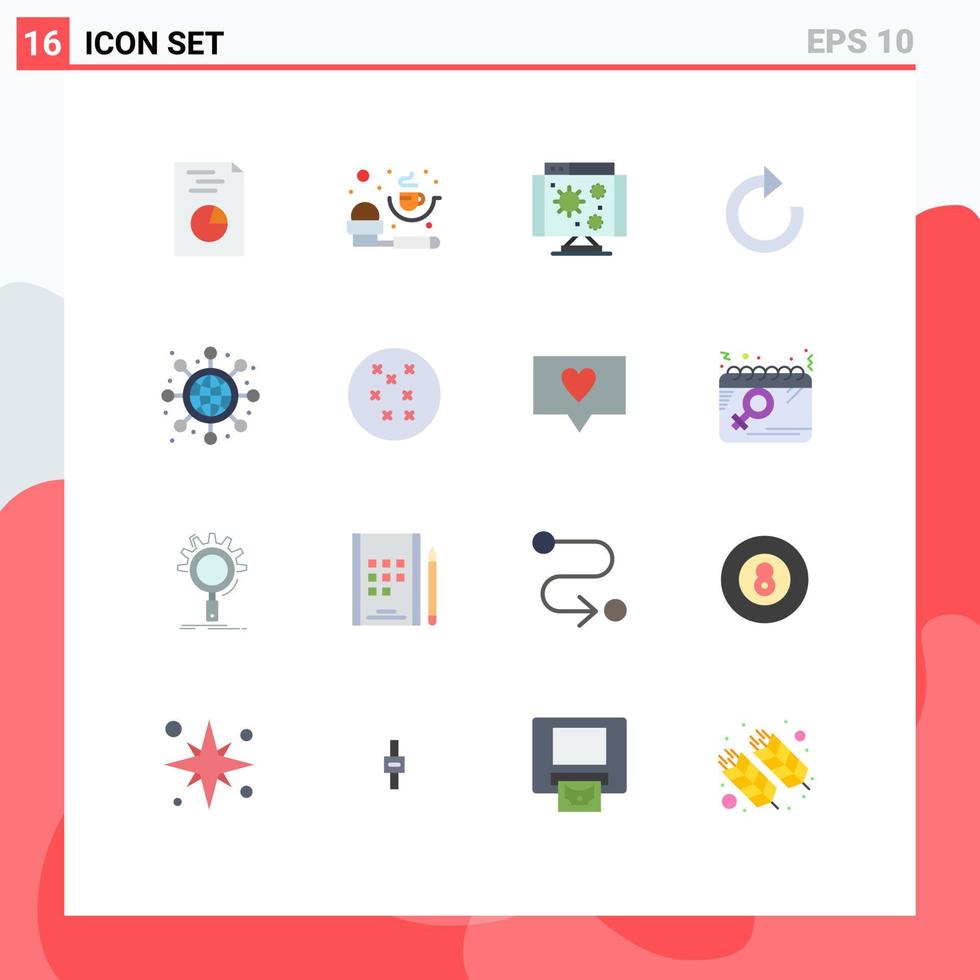16 Universal Flat Color Signs Symbols of cross stitch networking computer global restore Editable Pack of Creative Vector Design Elements