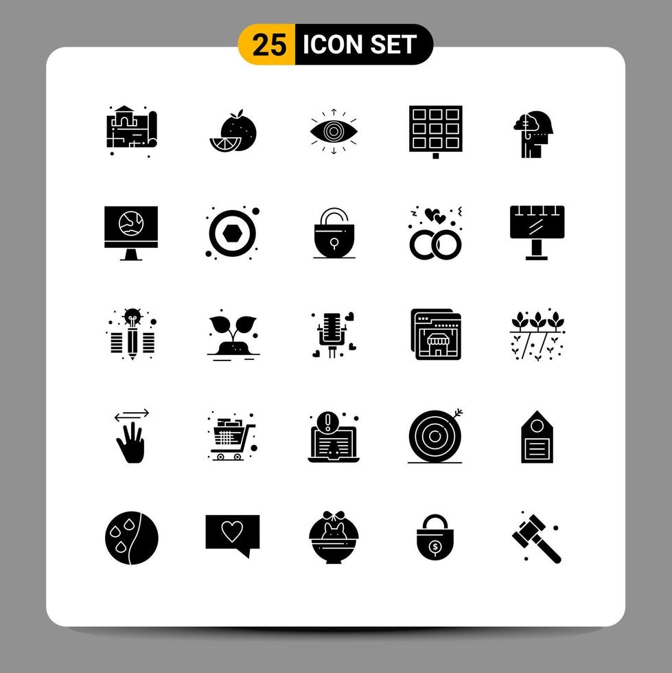 Modern Set of 25 Solid Glyphs and symbols such as catch borrowing ideas eye construction panel Editable Vector Design Elements
