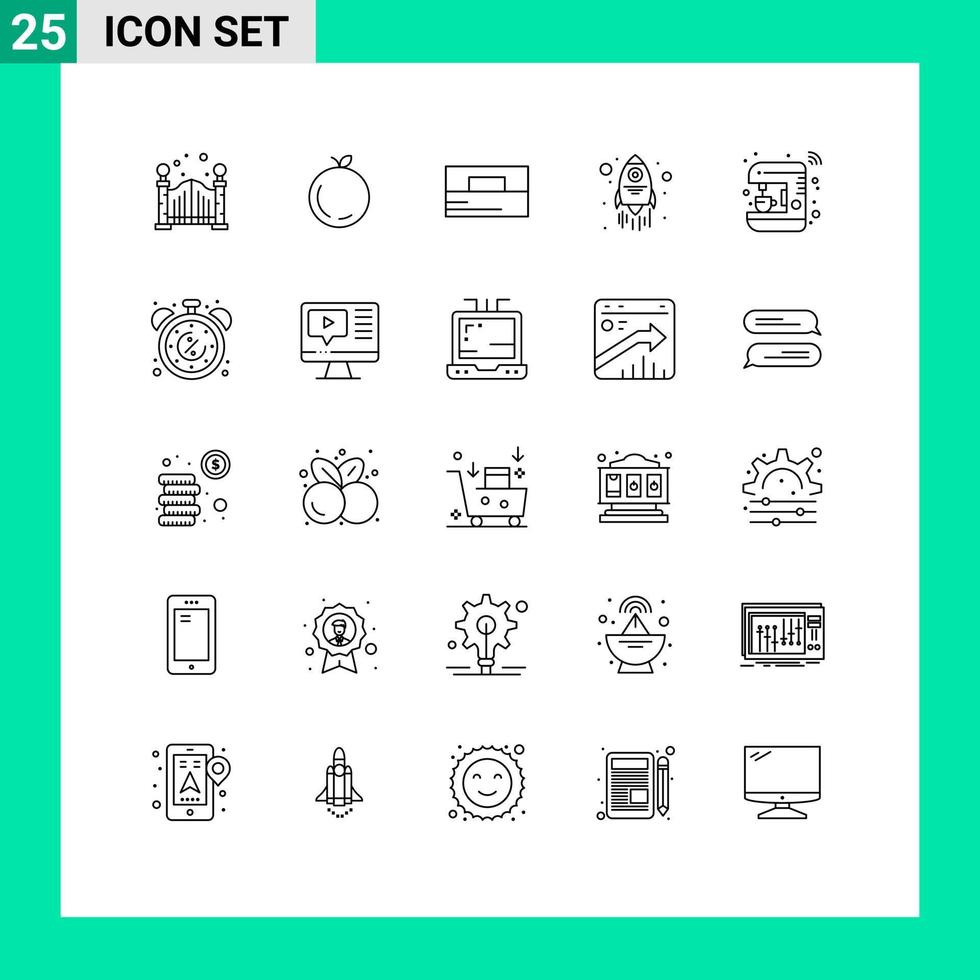 Group of 25 Modern Lines Set for smart internet man house spaceship Editable Vector Design Elements