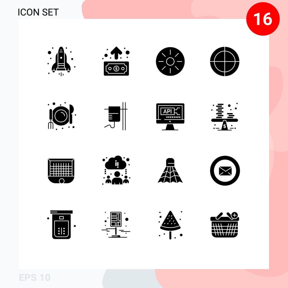 Set of 16 Vector Solid Glyphs on Grid for food cafe food target crosshair Editable Vector Design Elements