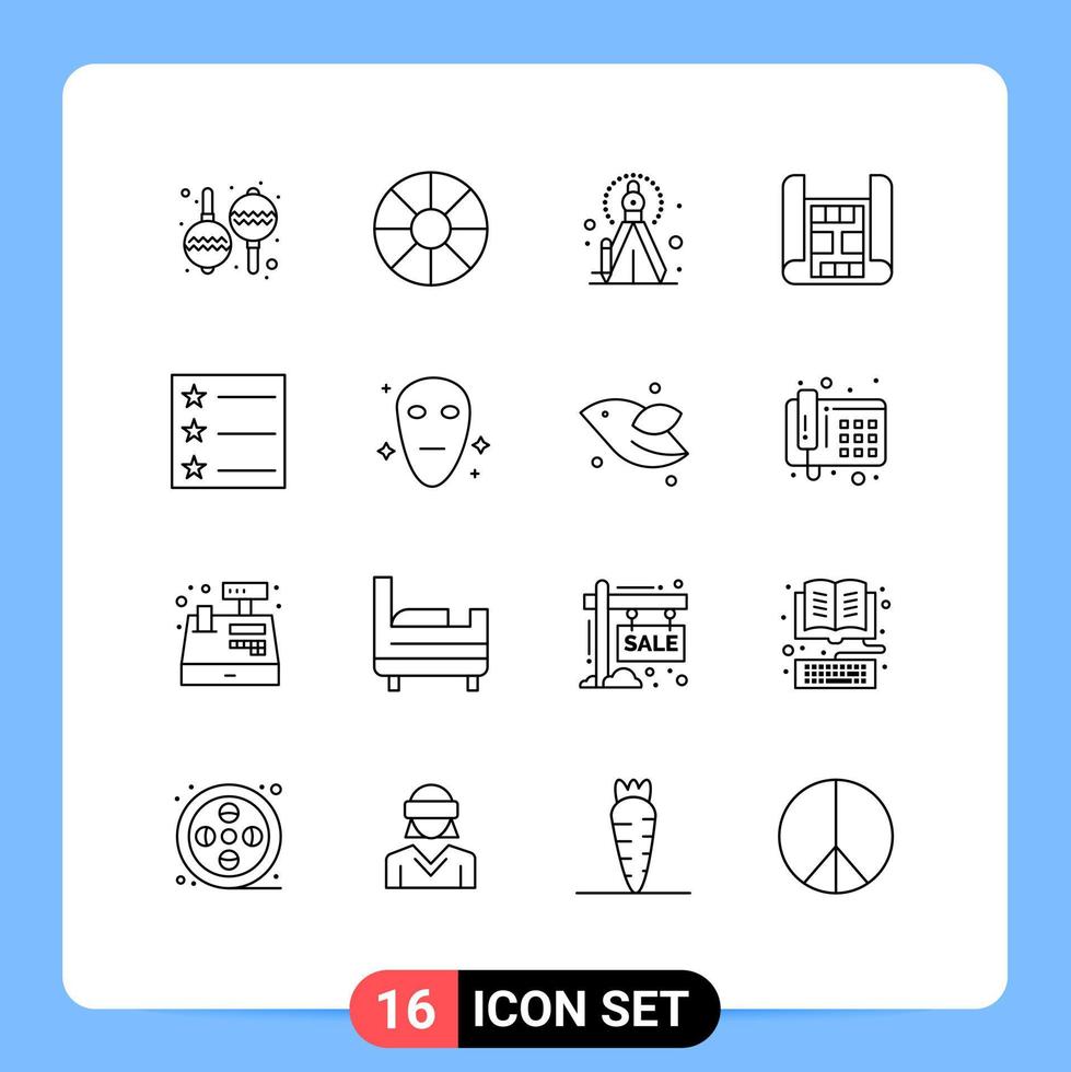 Modern Set of 16 Outlines and symbols such as animal galaxy process alien layout Editable Vector Design Elements