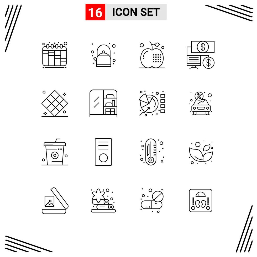 Set of 16 Modern UI Icons Symbols Signs for play chess drinks athletics click Editable Vector Design Elements