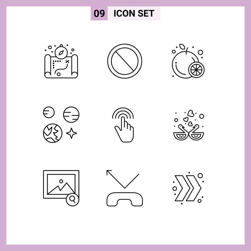 9 Thematic Vector Outlines and Editable Symbols of interface gestures fruit finger science Editable Vector Design Elements