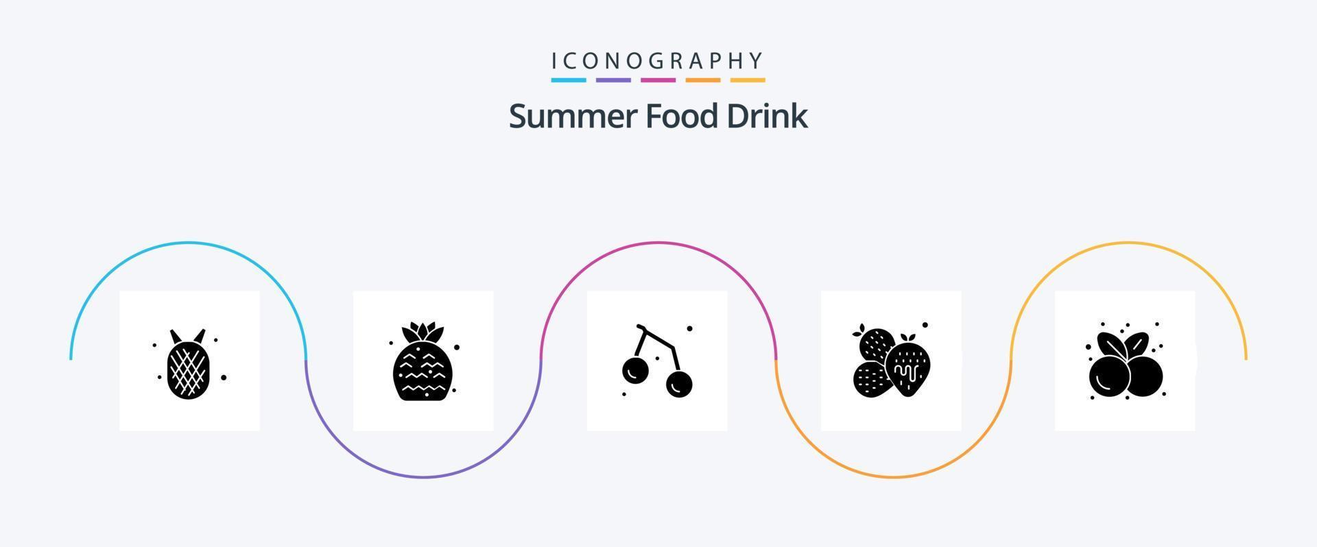 Summer Food Drink Glyph 5 Icon Pack Including food. summer. food. fruit. pineapple vector