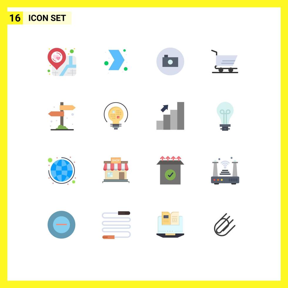 Stock Vector Icon Pack of 16 Line Signs and Symbols for direction board camera trolley cart Editable Pack of Creative Vector Design Elements
