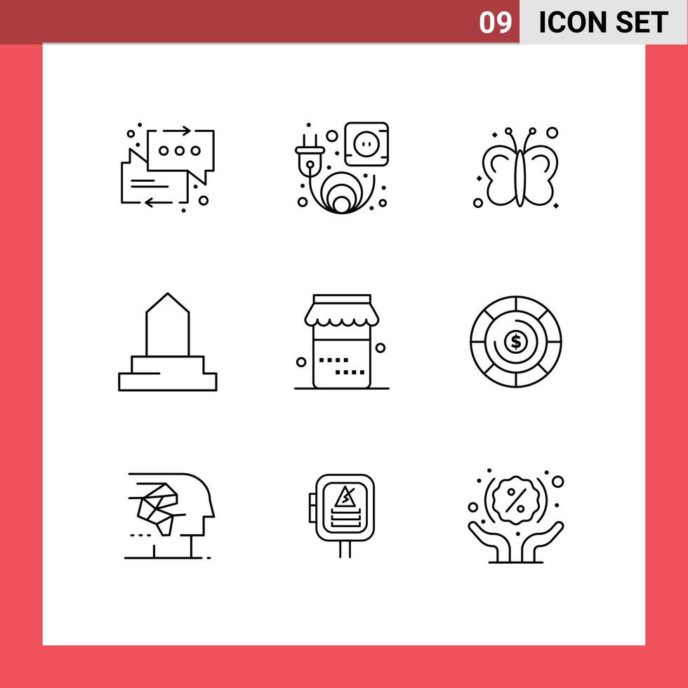 Modern Set of 9 Outlines Pictograph of thanksgiving jam fly mosque historical building Editable Vector Design Elements