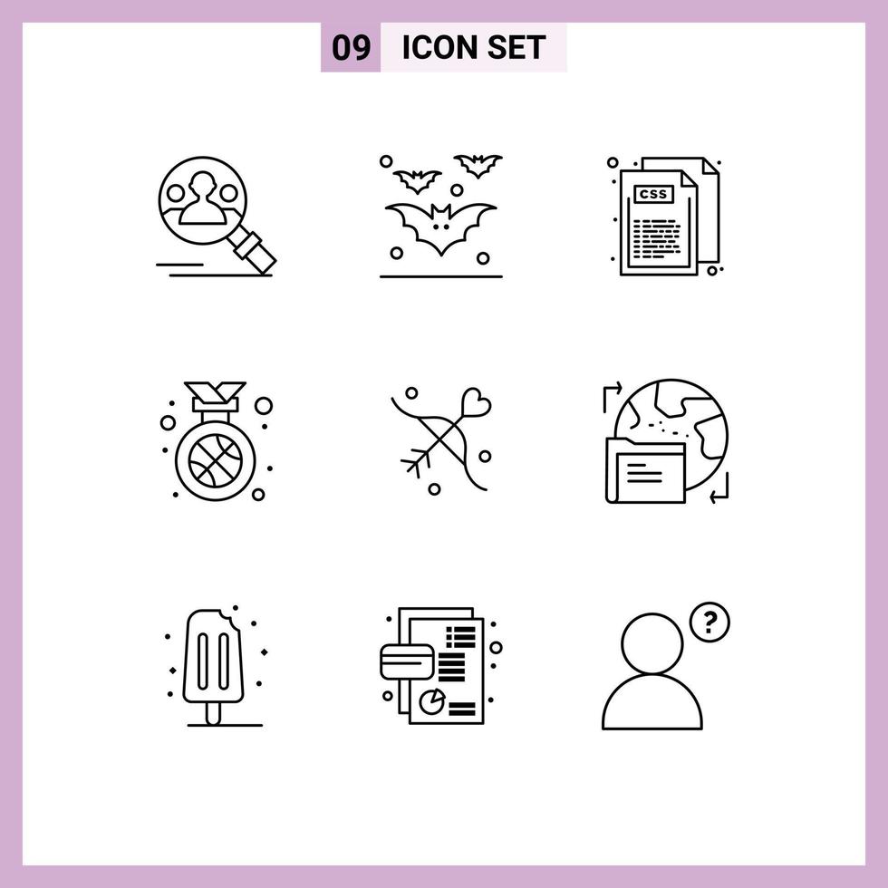 Set of 9 Modern UI Icons Symbols Signs for love position code winner best Editable Vector Design Elements