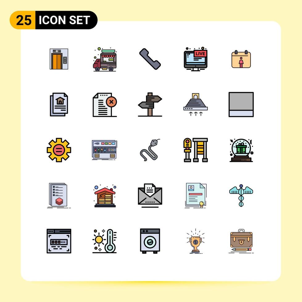 Stock Vector Icon Pack of 25 Line Signs and Symbols for file calendar call news broadcasting Editable Vector Design Elements