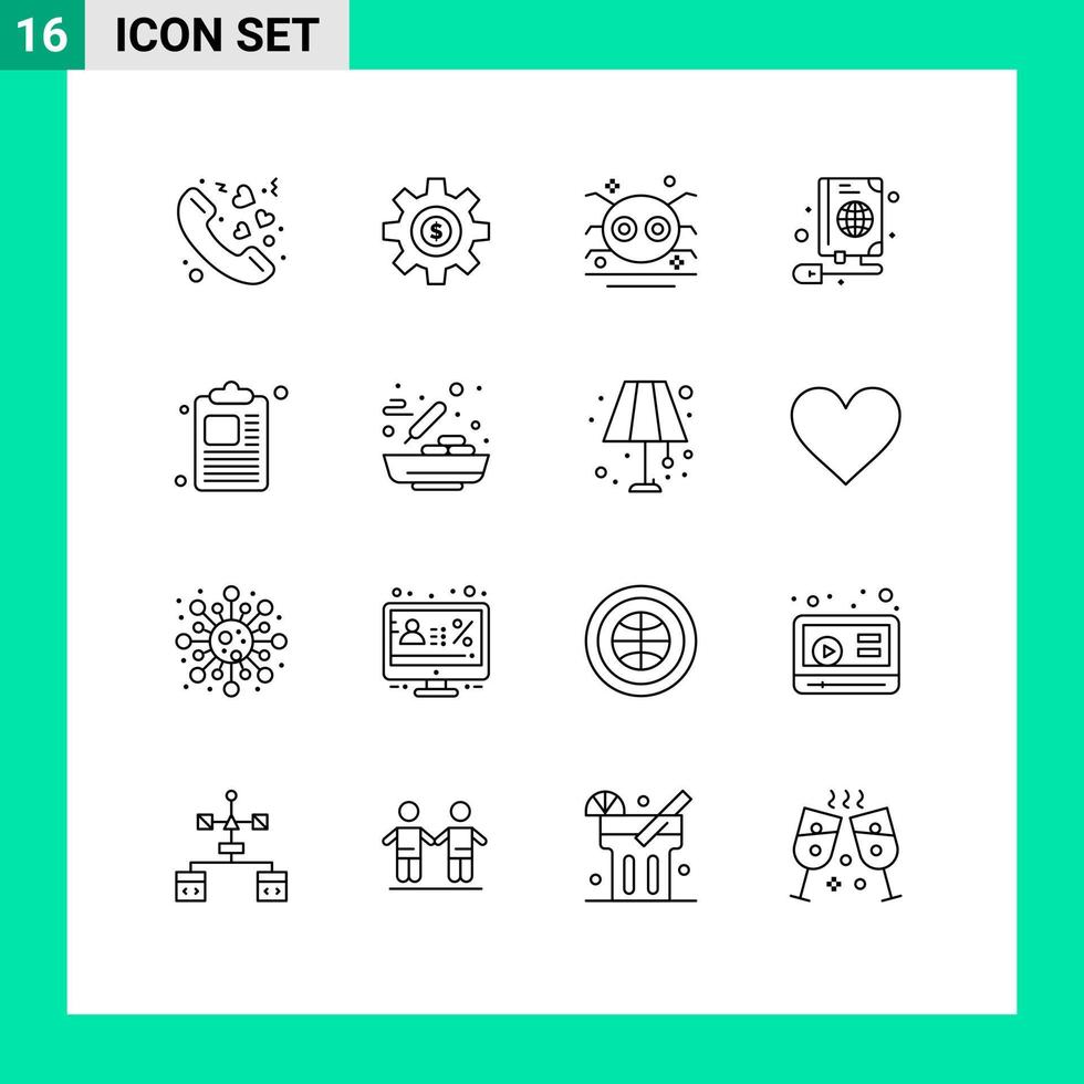 Stock Vector Icon Pack of 16 Line Signs and Symbols for globe book services mouse spider Editable Vector Design Elements