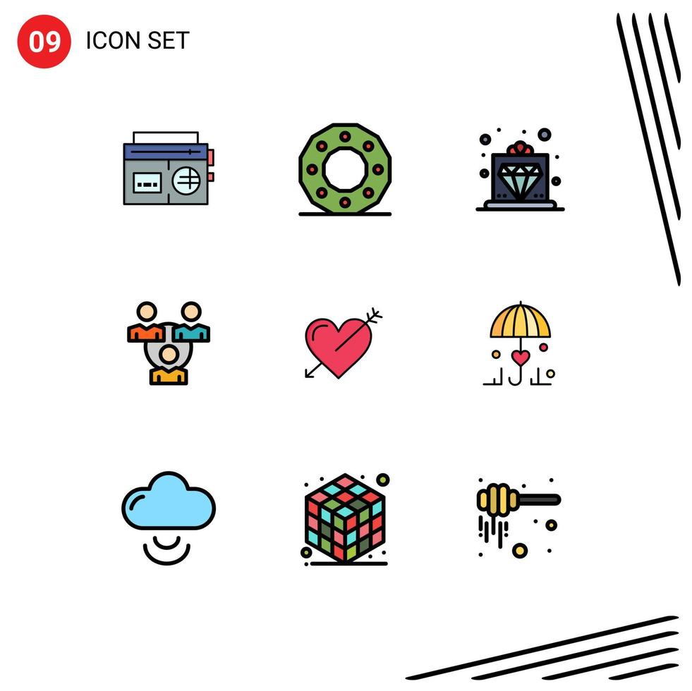 Modern Set of 9 Filledline Flat Colors and symbols such as heart office shape meeting service Editable Vector Design Elements