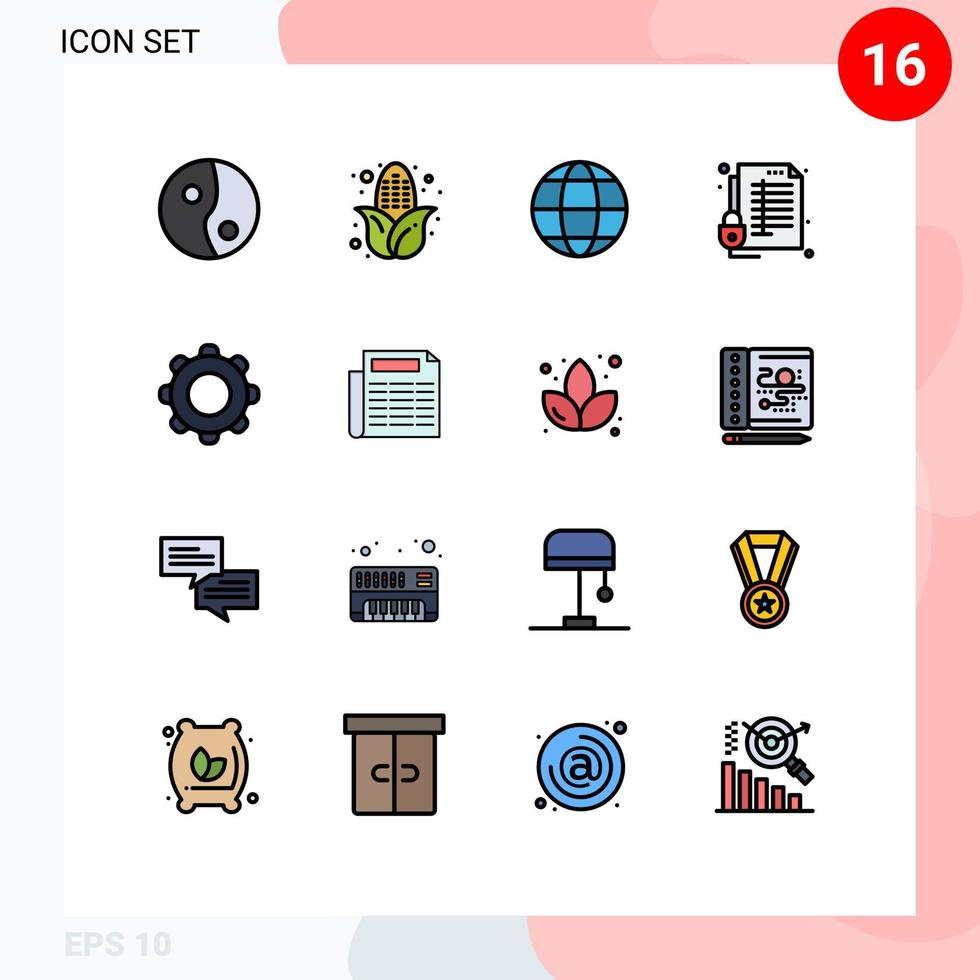 Pack of 16 creative Flat Color Filled Lines of mobile basic globe application report Editable Creative Vector Design Elements
