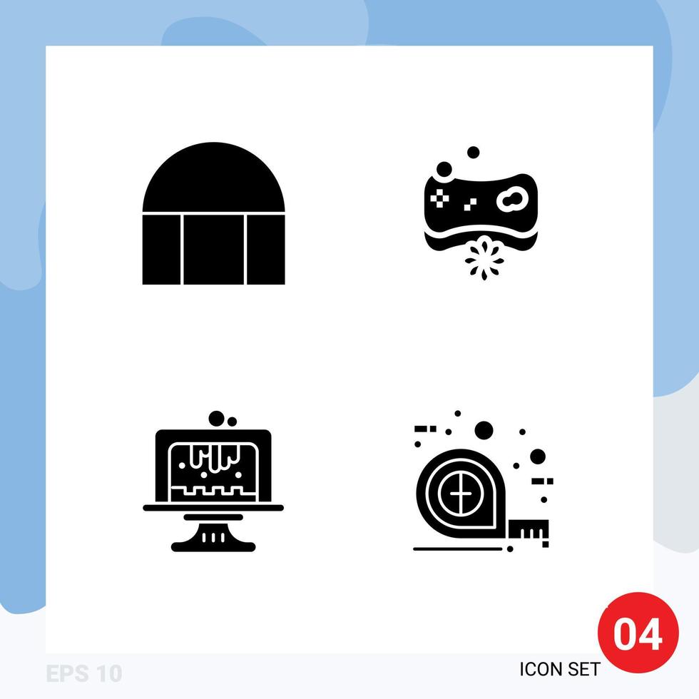 Universal Icon Symbols Group of 4 Modern Solid Glyphs of building birthday mosque soap dessert Editable Vector Design Elements