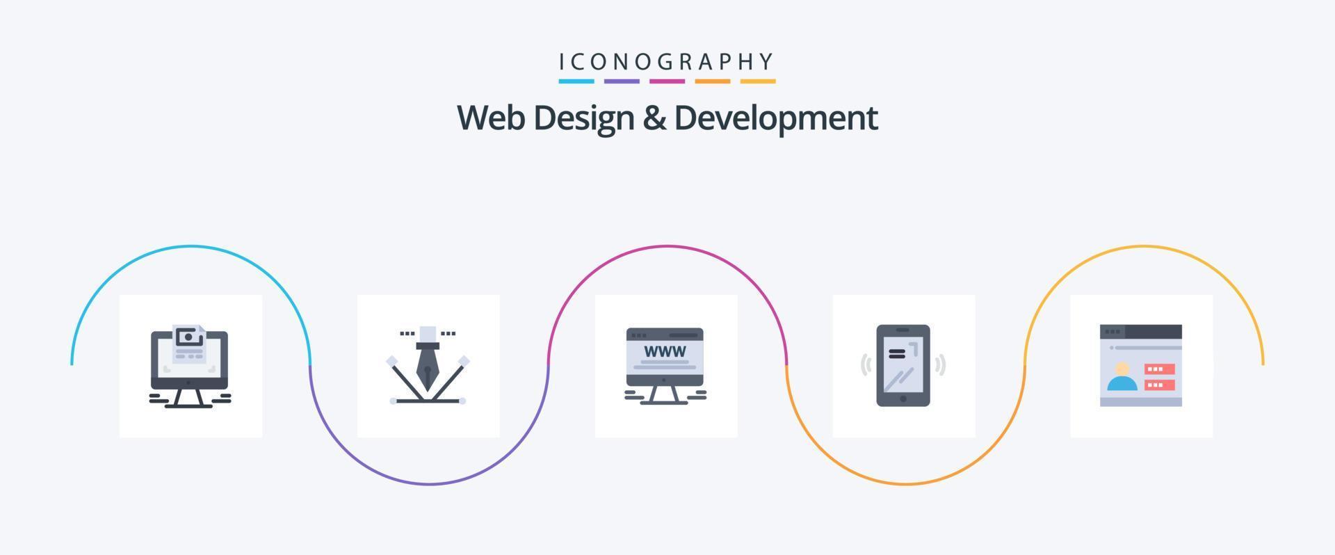 Web Design And Development Flat 5 Icon Pack Including design. user. advert. layout. mobile vector