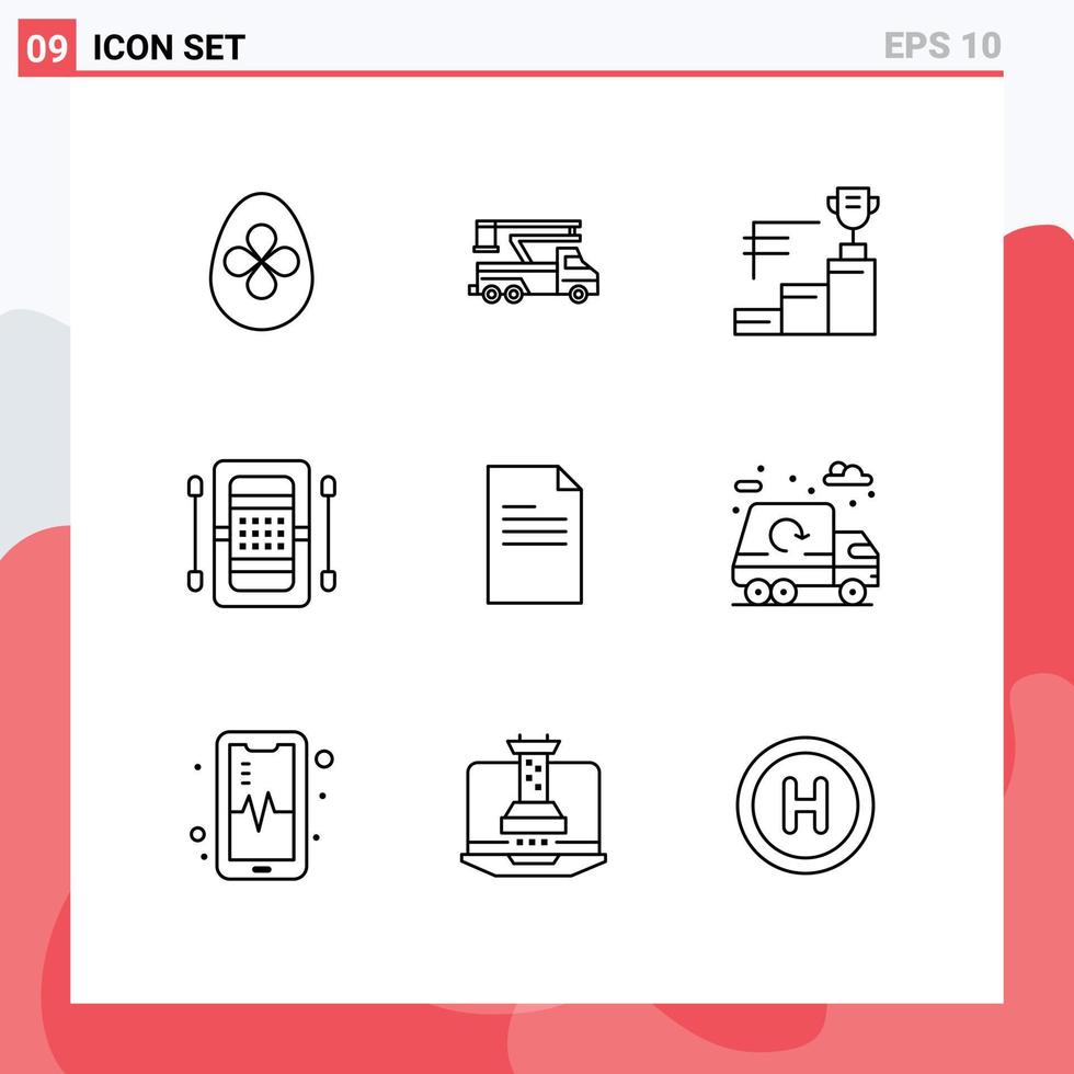 Universal Icon Symbols Group of 9 Modern Outlines of kayak boat transport athletics trophy cup Editable Vector Design Elements