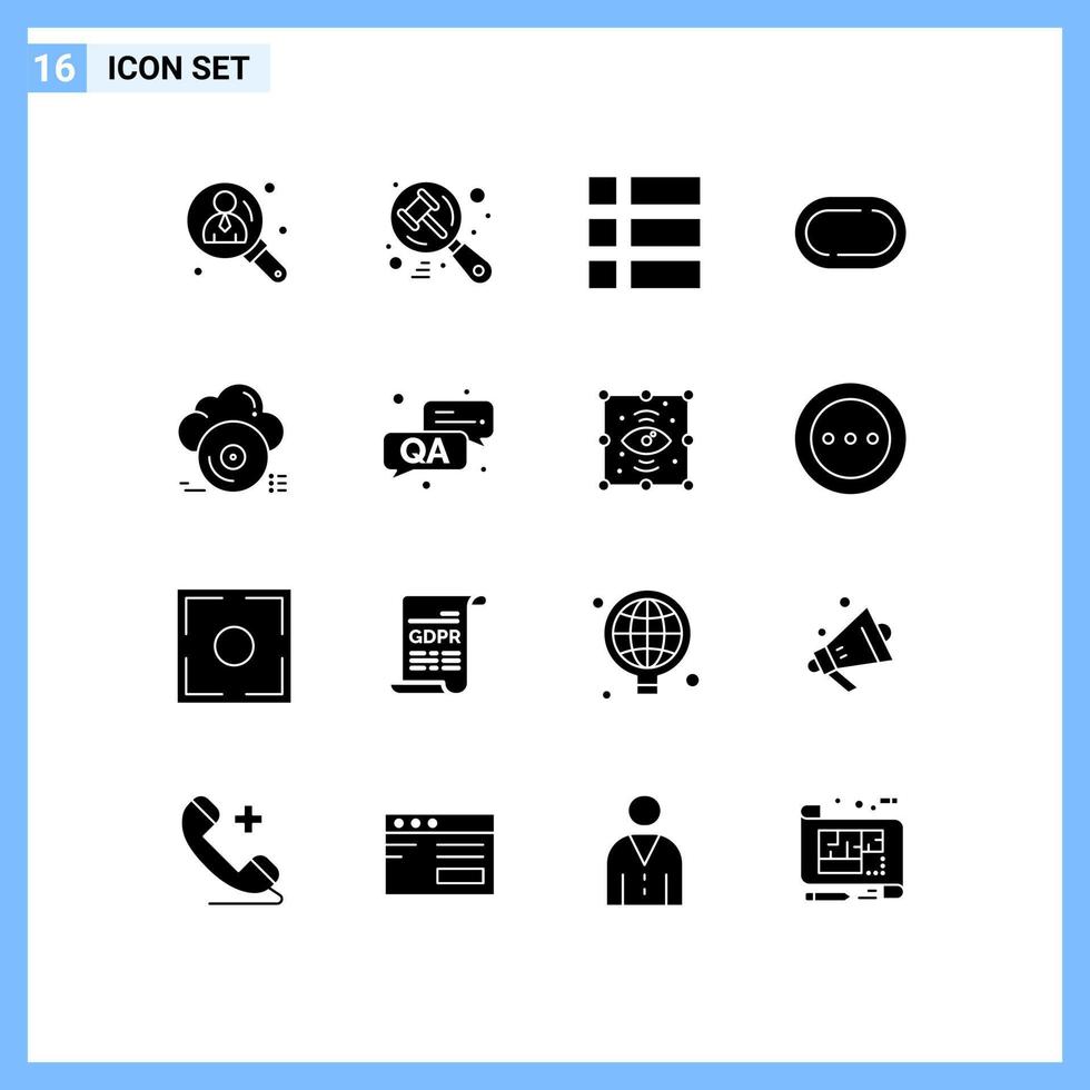 16 Universal Solid Glyph Signs Symbols of archive cd collage track road Editable Vector Design Elements
