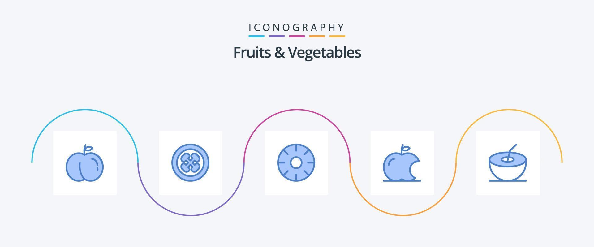 paquete de iconos de frutas y verduras azul 5 que incluye. Coco. fresco. intelecto. manzana vector