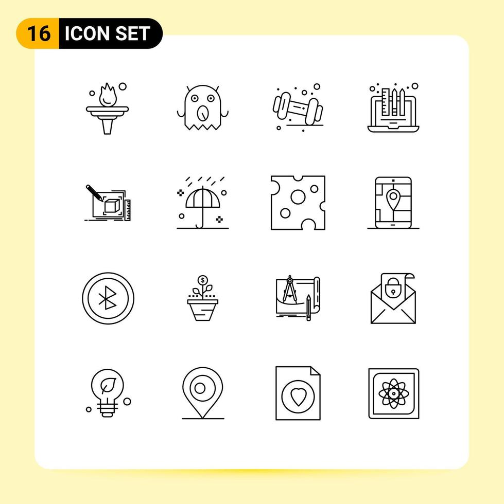 paquete de iconos de vector de stock de 16 signos y símbolos de línea para elementos de diseño de vector editables de dispositivo portátil con mancuernas de lápiz de arte