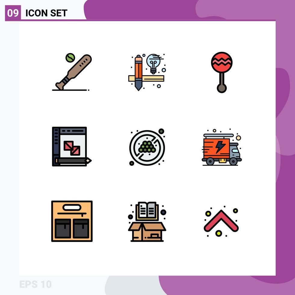 User Interface Pack of 9 Basic Filledline Flat Colors of planning development audio develop sound Editable Vector Design Elements