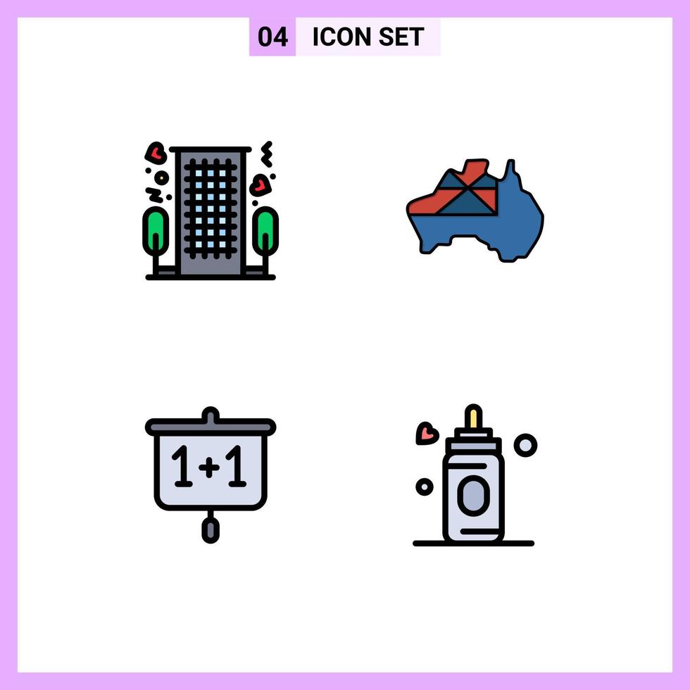 Set of 4 Vector Filledline Flat Colors on Grid for heart chart romance map presentation Editable Vector Design Elements