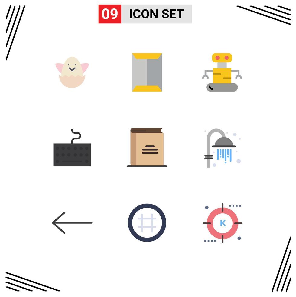 Pictogram Set of 9 Simple Flat Colors of open book education exoskeleton book keyboard Editable Vector Design Elements