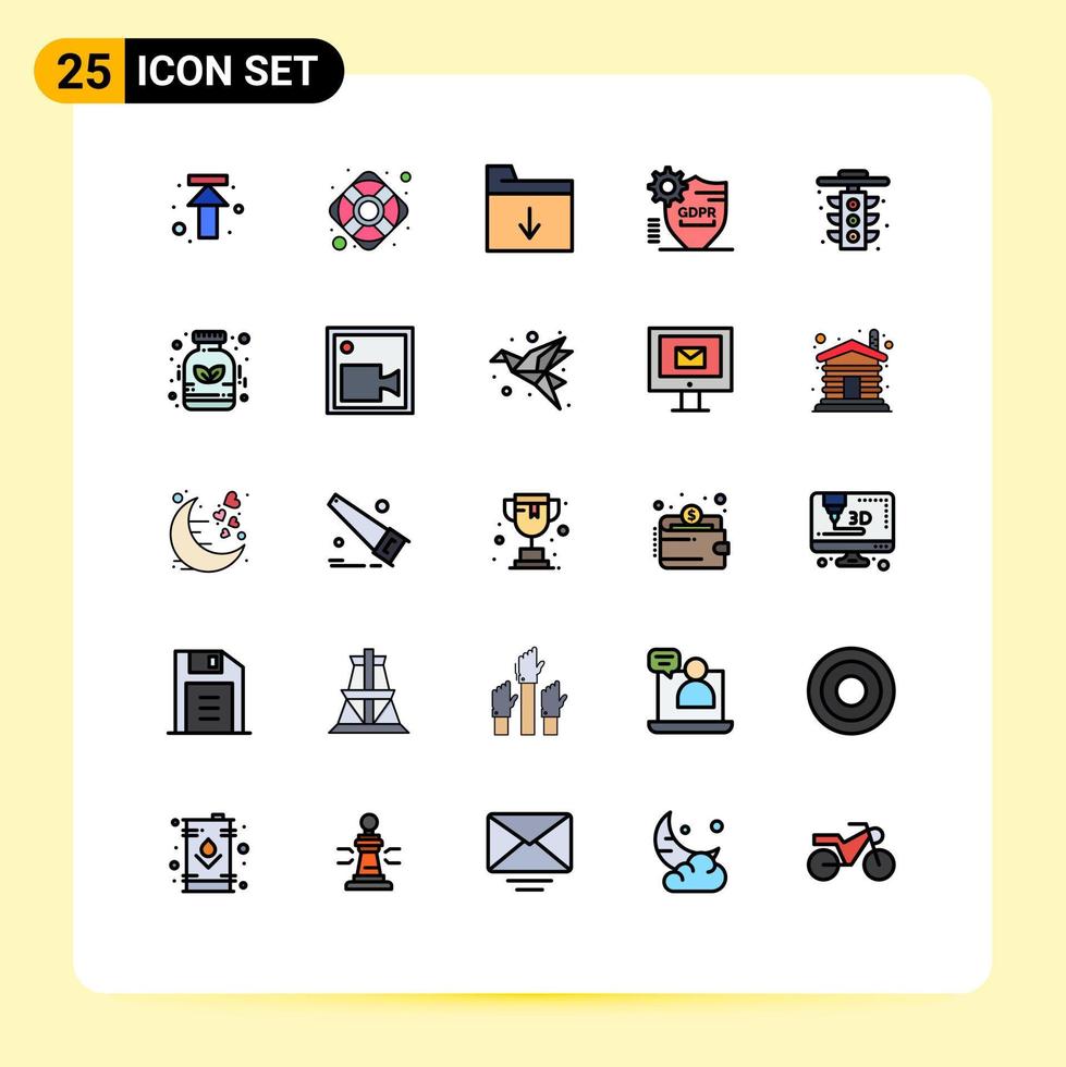 Group of 25 Modern Filled line Flat Colors Set for traffic city folder security protection Editable Vector Design Elements