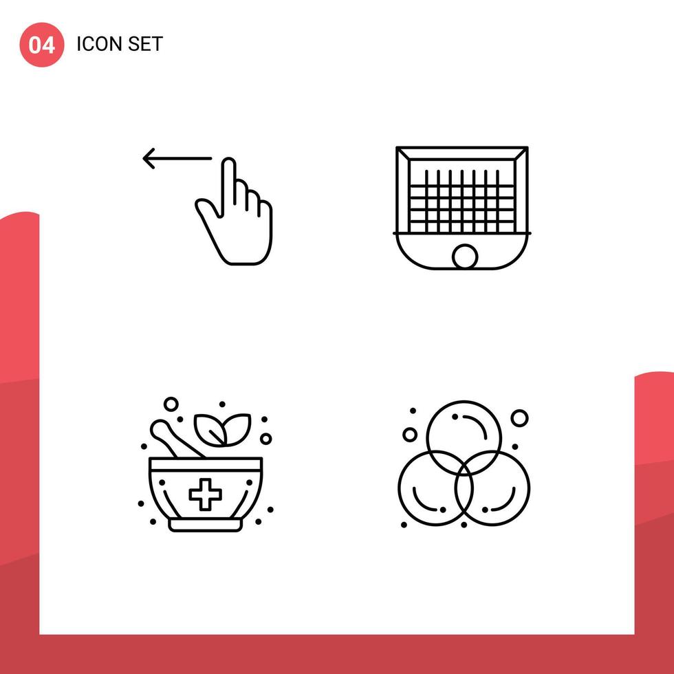 Group of 4 Modern Filledline Flat Colors Set for finger medicine left goalpost signaling Editable Vector Design Elements