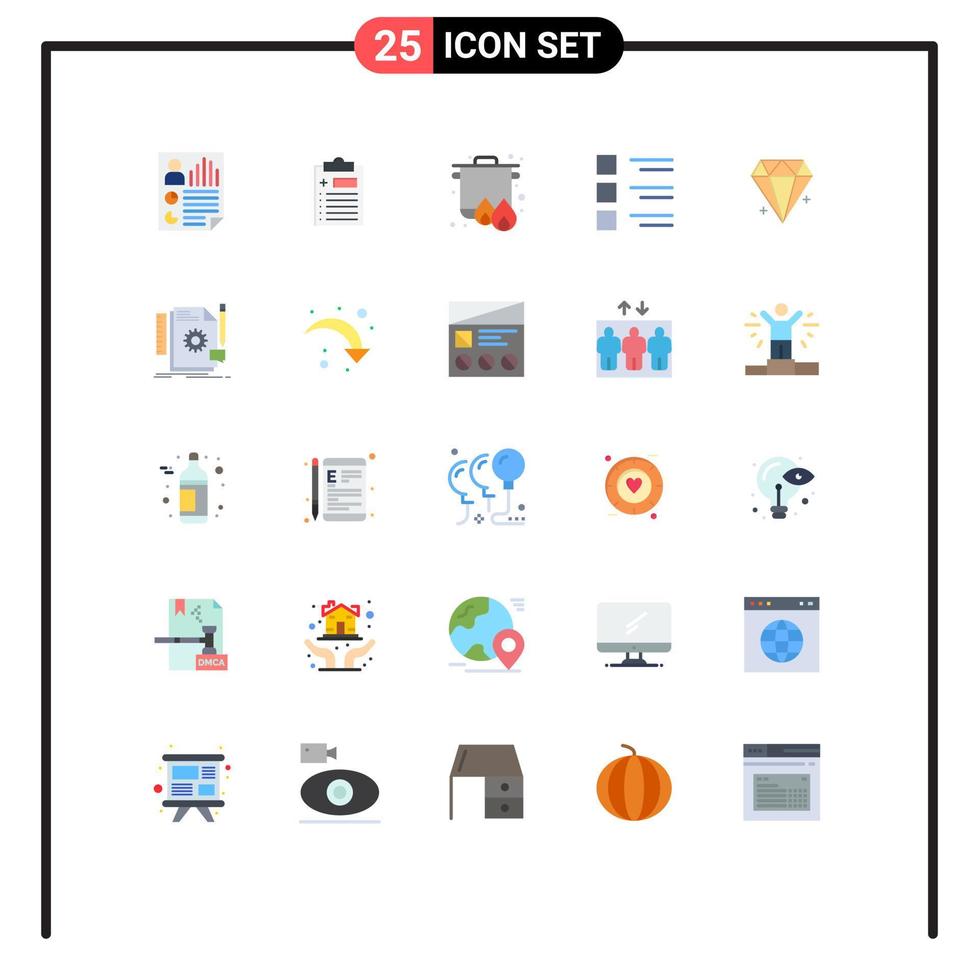 Set of 25 Modern UI Icons Symbols Signs for view list medicine details cooking Editable Vector Design Elements