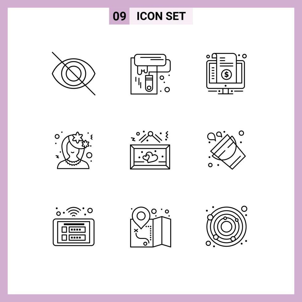 Set of 9 Modern UI Icons Symbols Signs for board profile internet flower avatar Editable Vector Design Elements