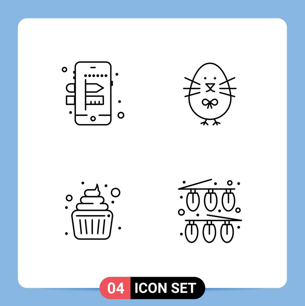 4 Thematic Vector Filledline Flat Colors and Editable Symbols of mobile family chicken happy celebration Editable Vector Design Elements