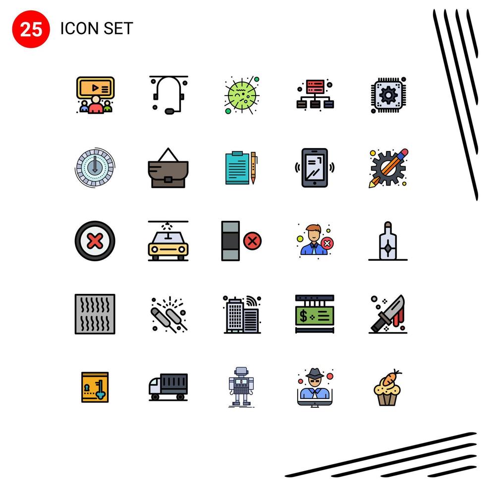 Group of 25 Filled line Flat Colors Signs and Symbols for setting server flu management virus Editable Vector Design Elements