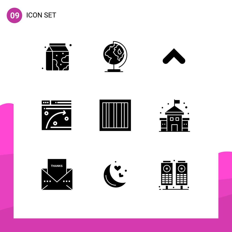 Universal Icon Symbols Group of 9 Modern Solid Glyphs of jail hosting arrow window web Editable Vector Design Elements