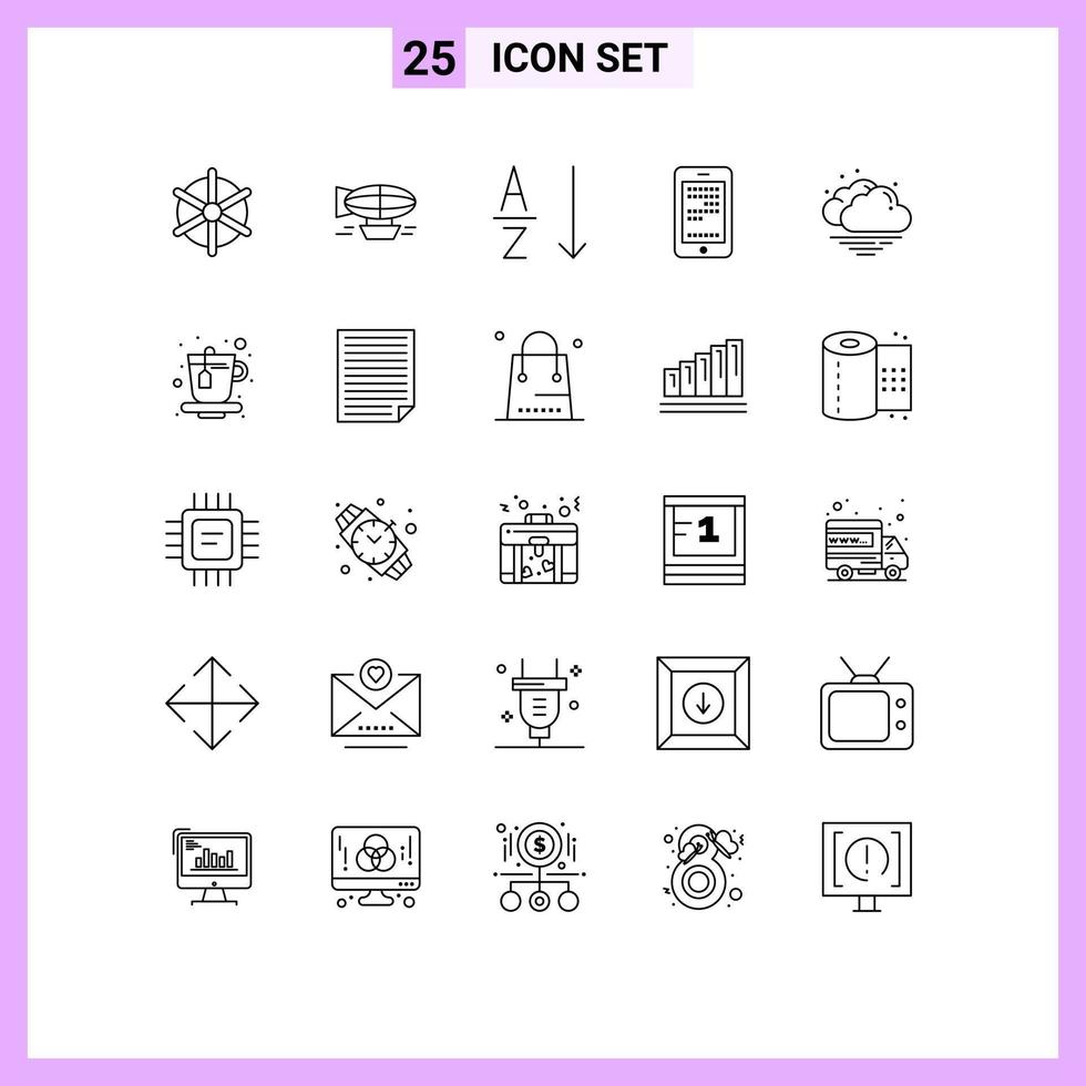 Group of 25 Lines Signs and Symbols for cloud cell holiday education sort Editable Vector Design Elements