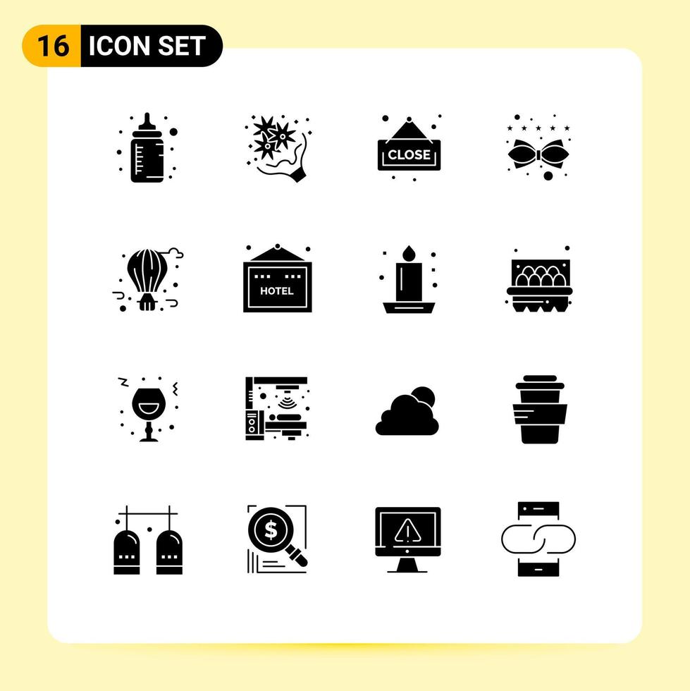 Mobile Interface Solid Glyph Set of 16 Pictograms of balloon rating romance lead content Editable Vector Design Elements