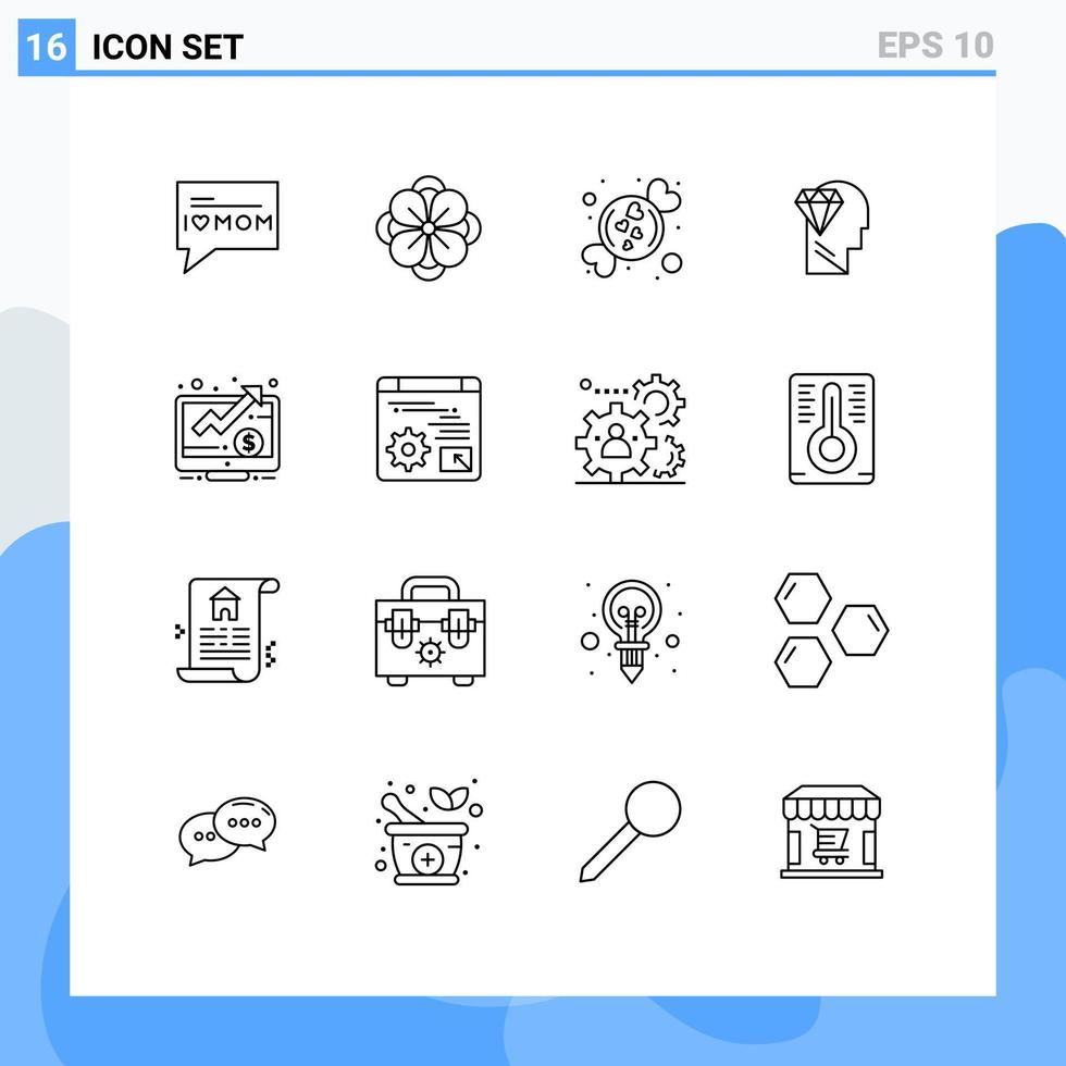 Paquete de 16 esquemas de interfaz de usuario de signos y símbolos modernos de elementos de diseño vectorial editables de perfección de cabeza de amor en dólares vector