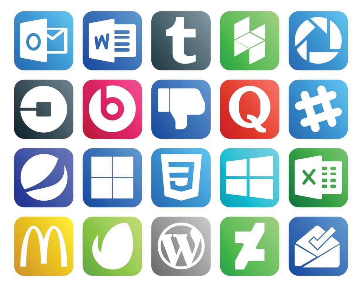 20 Social Media Icon Pack Including windows delicious beats pill pepsi slack vector