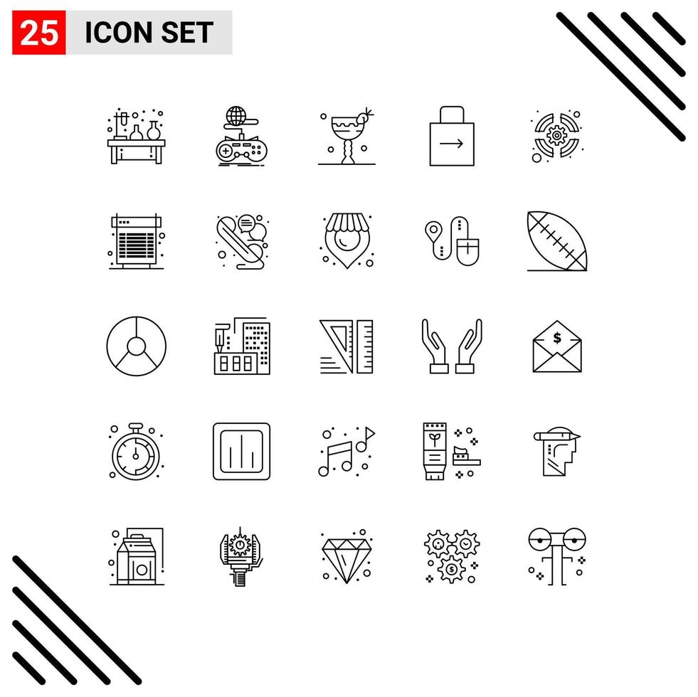 Editable Vector Line Pack of 25 Simple Lines of protect key multiplayer arrow food Editable Vector Design Elements
