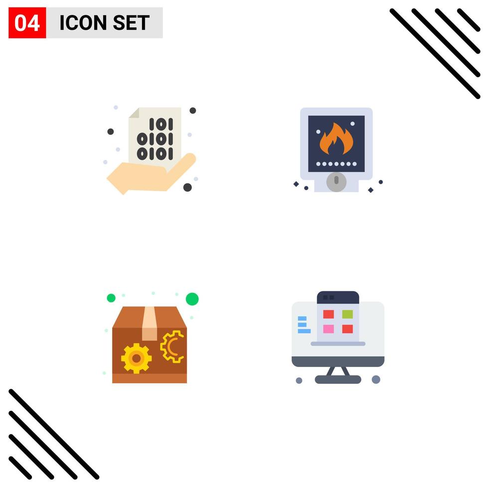 conjunto de iconos planos de interfaz móvil de 4 pictogramas de código fuego mano fontanero paquete elementos de diseño vectorial editables vector
