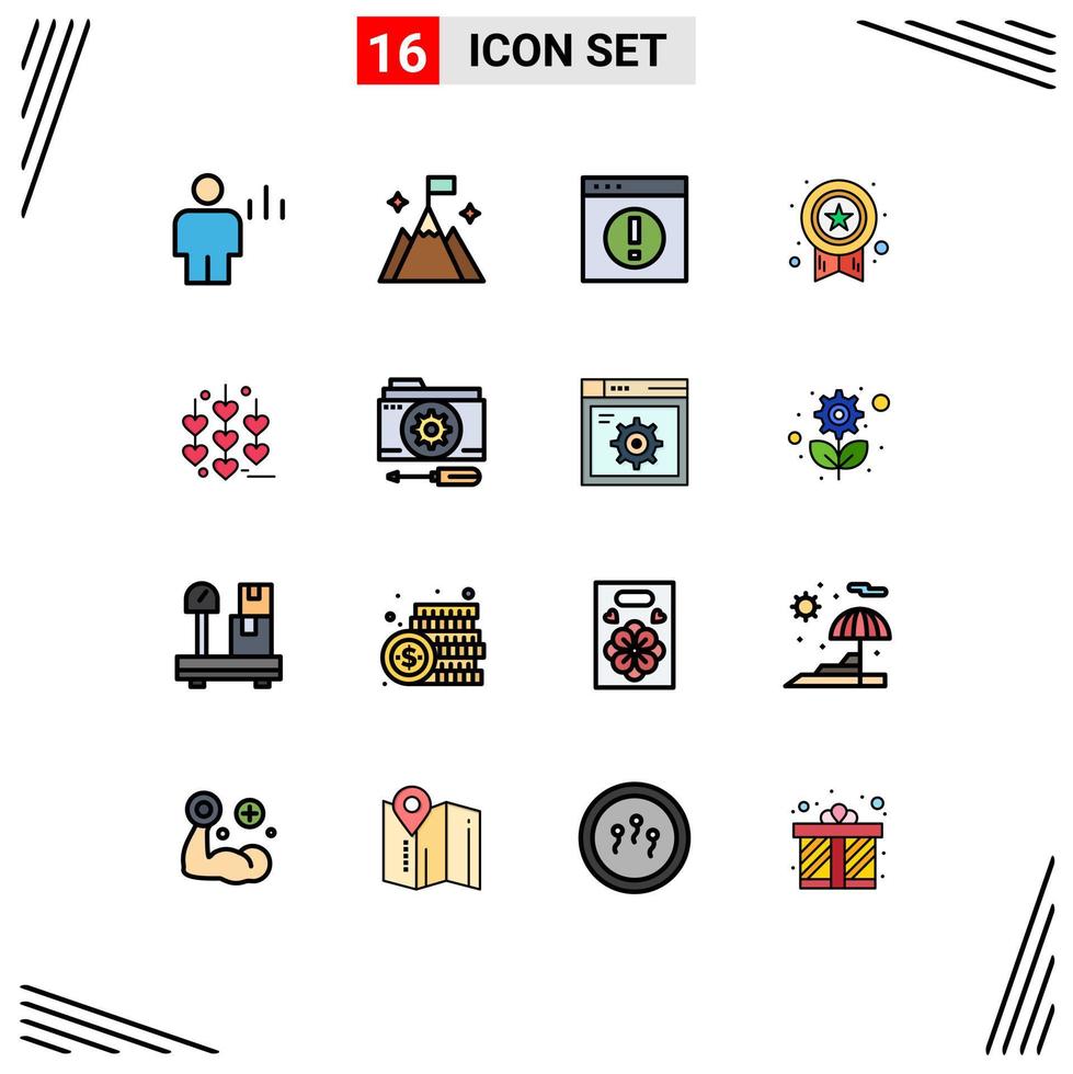 Group of 16 Modern Flat Color Filled Lines Set for success medal interface award man Editable Creative Vector Design Elements