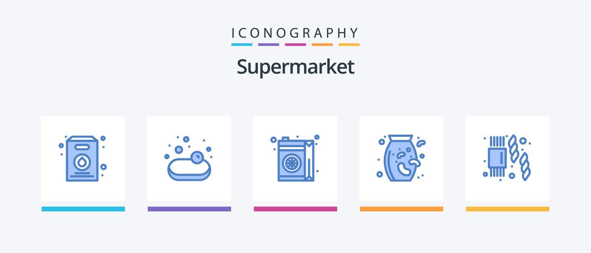 Supermarket Blue 5 Icon Pack Including . pasta. juice. sweet. vegetable. Creative Icons Design vector