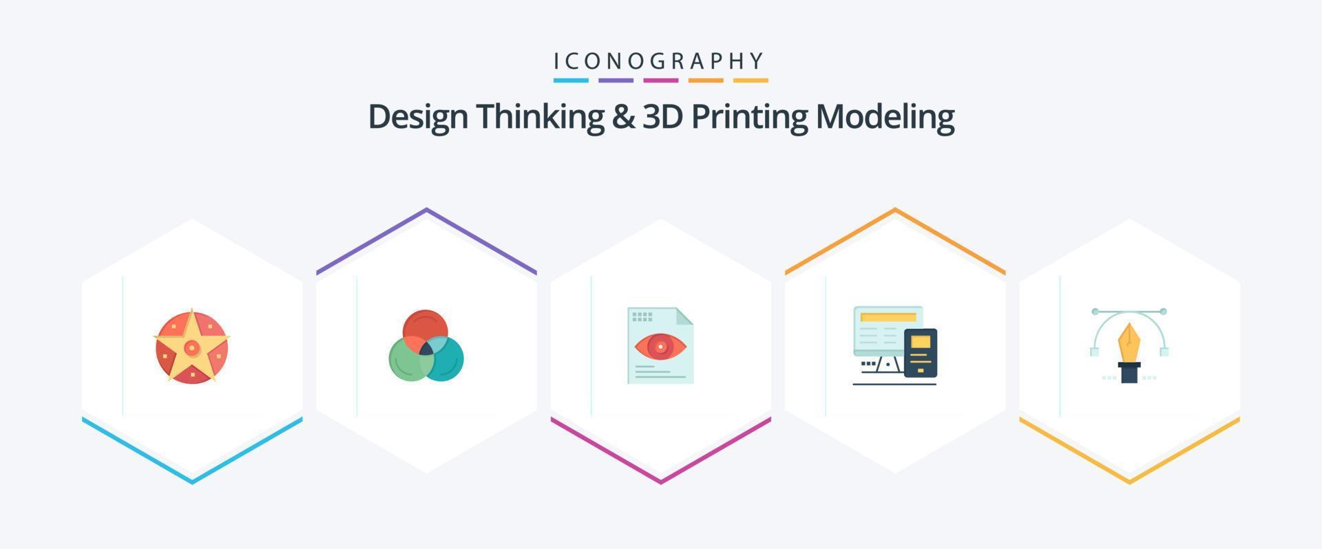 Design Thinking And D Printing Modeling 25 Flat icon pack including text. pen . text . calculatre. monitor vector