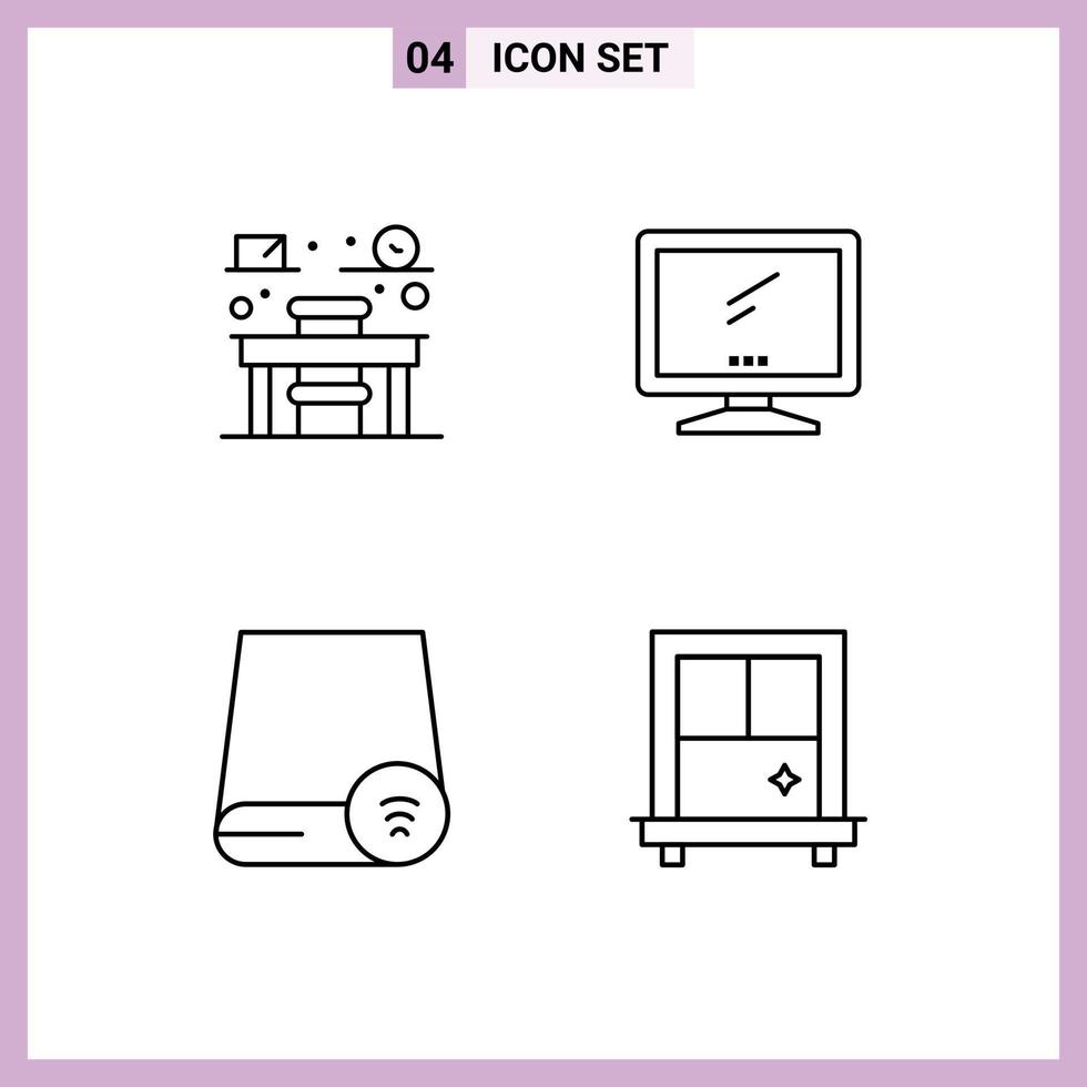 Group of 4 Filledline Flat Colors Signs and Symbols for chair devices computer imac gadget Editable Vector Design Elements