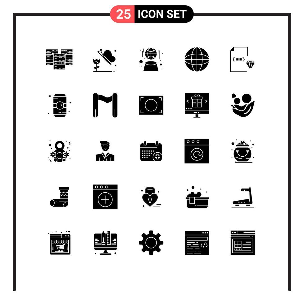 25 User Interface Solid Glyph Pack of modern Signs and Symbols of coding equipment digital earth automation Editable Vector Design Elements