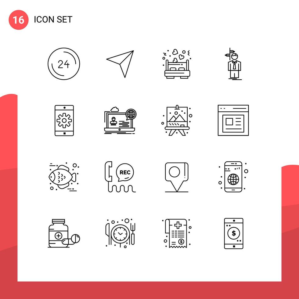 Universal Icon Symbols Group of 16 Modern Outlines of direction choose mail choice love bed Editable Vector Design Elements