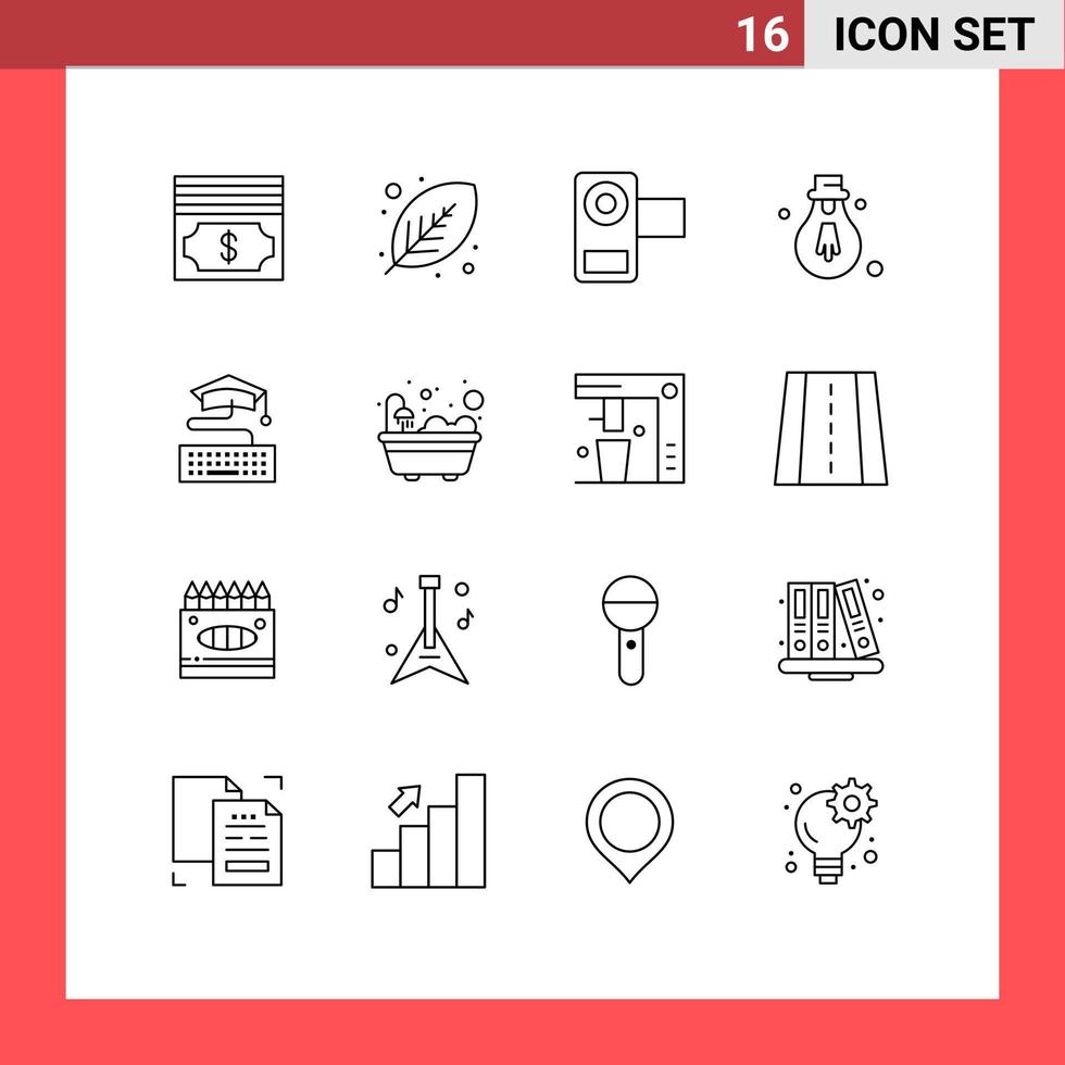 Set of 16 Vector Outlines on Grid for keyboard motivation camera light video Editable Vector Design Elements