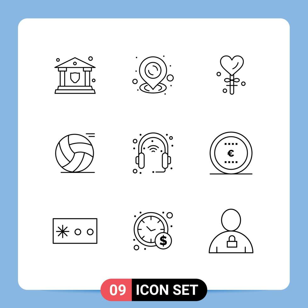 9 Universal Outlines Set for Web and Mobile Applications head device love play basketball Editable Vector Design Elements