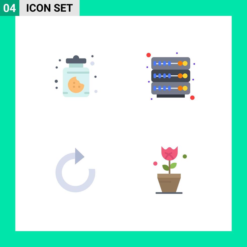 Pack of 4 Modern Flat Icons Signs and Symbols for Web Print Media such as dessert decoration hosting arrow plant Editable Vector Design Elements