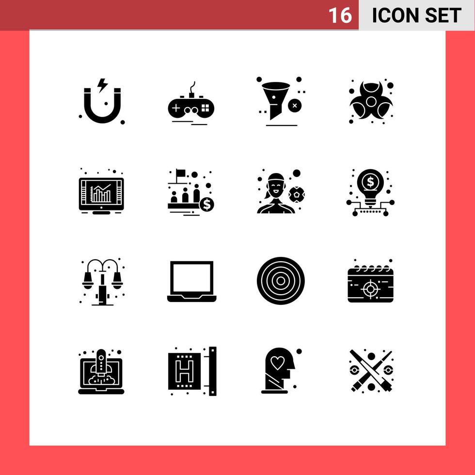 Set of 16 Modern UI Icons Symbols Signs for graph hazardous development chemical chemical Editable Vector Design Elements