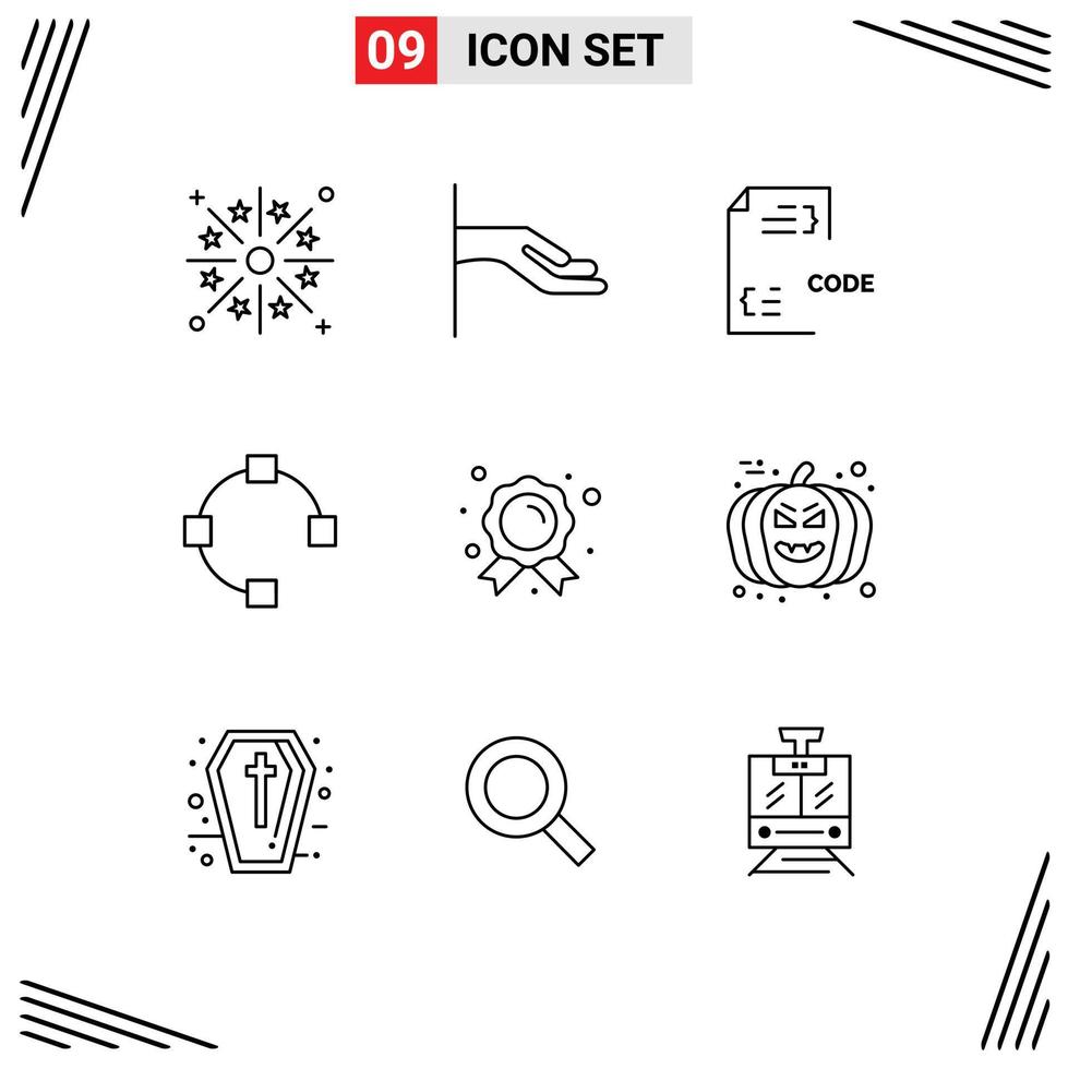 Universal Icon Symbols Group of 9 Modern Outlines of badge points code path document Editable Vector Design Elements