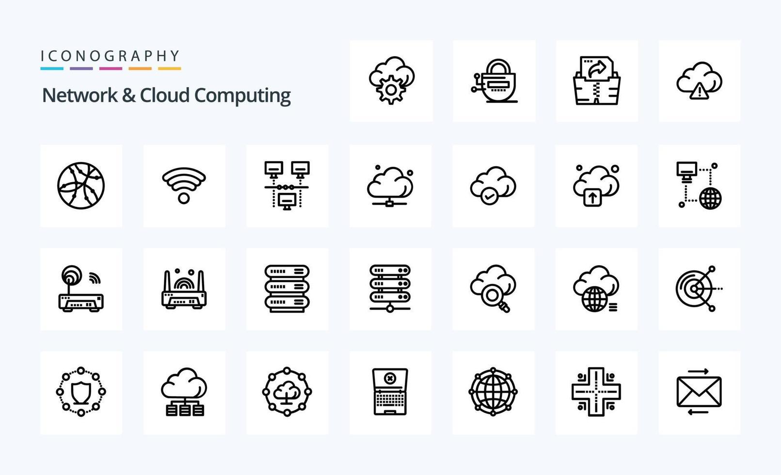 paquete de iconos de línea de 25 redes y computación en la nube vector